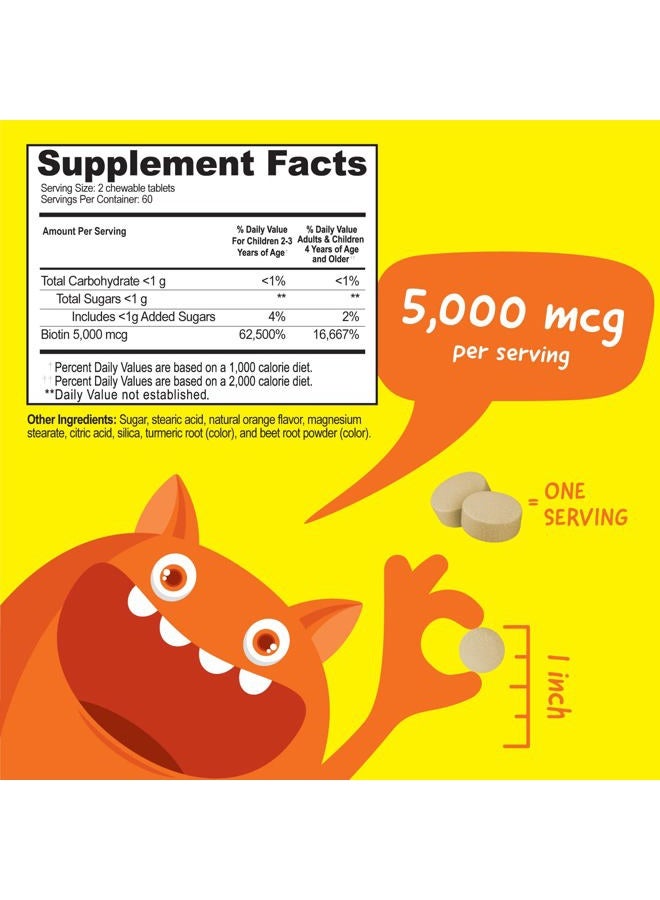 VitaWorks Kids Biotin 5000mcg Chewable Tablets | Tasty Biotin Supplement | Vegan Biotin Vitamins | Biotin for Hair Growth, Skin and Nail Heath | Hair Vitamins for Kids | 120 Chewables - Image 2