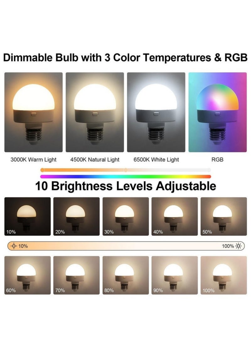 أداندو [عبوة من قطعتين] لمبات LED قابلة لإعادة الشحن E27: لمبة إضاءة تعمل بالبطارية - لمبة شحن لاسلكي مع جهاز تحكم عن بُعد - وظيفة التوقيت - لمبات إضاءة قابلة للفصل ومغناطيسية تعمل بالبطارية - ألوان RGB متغيرة - Image 2