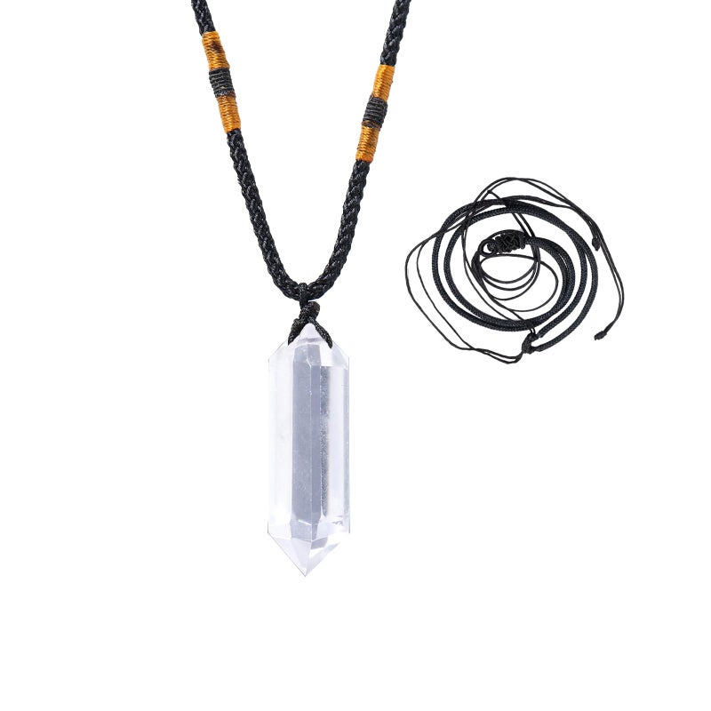 Runyangshi Runyangshi Clear Quartz Healing Crystal Pendants Double Pointed Natural Crystal Quartz Necklace 6 Faceted Chakra Crystal Wand Stone 