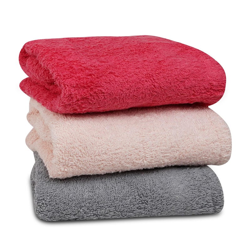 Textila Stores Textila 100% Cotton Hair Wrap Towels for Women, (Pack of 3 - Raspberry, Pink & Grey) Head Towel Cap, Cotton Hair Turban Towel Wrap for Long Curly Anti Frizz Hair, Soft and Absorbent Cotton Hair Towels - Image 5