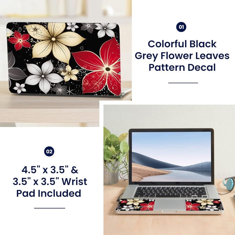 LSS 17 17.3 Inches Laptop Notebook Skin Sticker with 2 Wrist Pads - Reusable Cover Protector Vinyl Sticker Cover Decal Fits 17" - 19" HP Dell Lenovo Apple Asus Acer Samsung - Black Grey Flower Leaves - Image 2