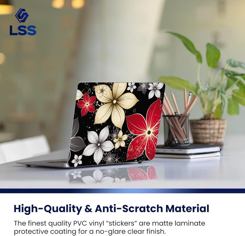 LSS 17 17.3 Inches Laptop Notebook Skin Sticker with 2 Wrist Pads - Reusable Cover Protector Vinyl Sticker Cover Decal Fits 17" - 19" HP Dell Lenovo Apple Asus Acer Samsung - Black Grey Flower Leaves - Image 4