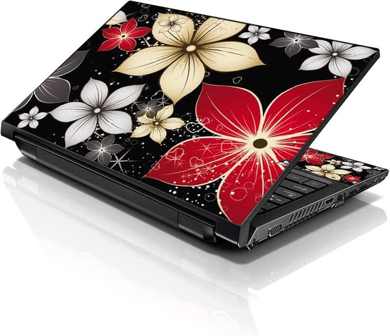 LSS 17 17.3 Inches Laptop Notebook Skin Sticker with 2 Wrist Pads - Reusable Cover Protector Vinyl Sticker Cover Decal Fits 17" - 19" HP Dell Lenovo Apple Asus Acer Samsung - Black Grey Flower Leaves - Image 1