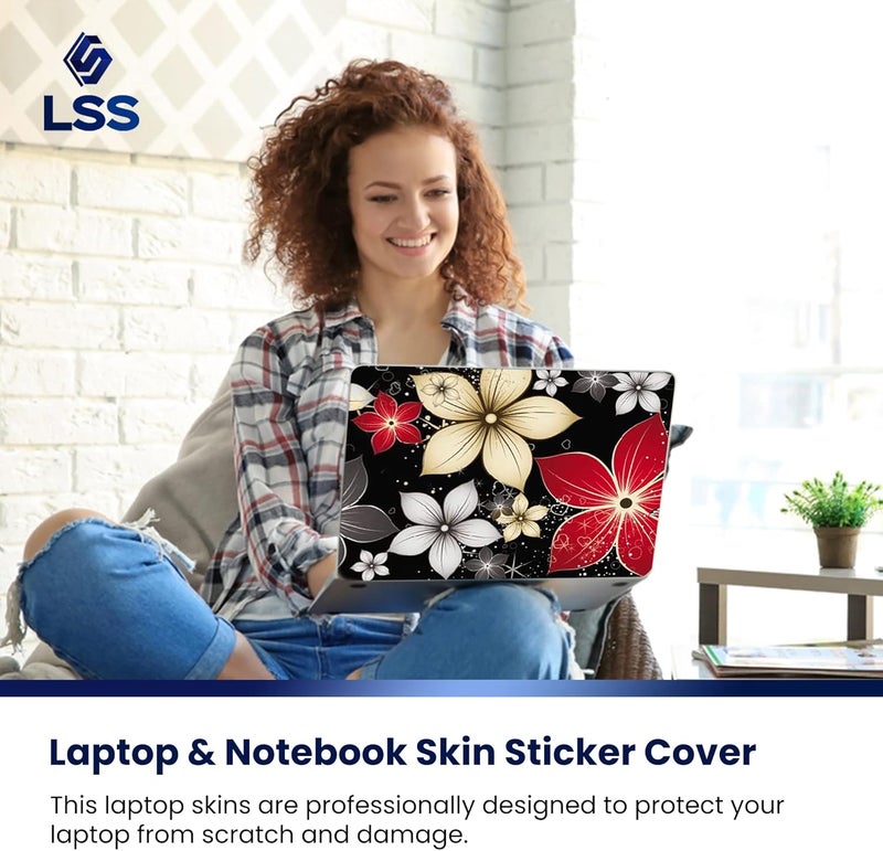 LSS 17 17.3 Inches Laptop Notebook Skin Sticker with 2 Wrist Pads - Reusable Cover Protector Vinyl Sticker Cover Decal Fits 17" - 19" HP Dell Lenovo Apple Asus Acer Samsung - Black Grey Flower Leaves - Image 5