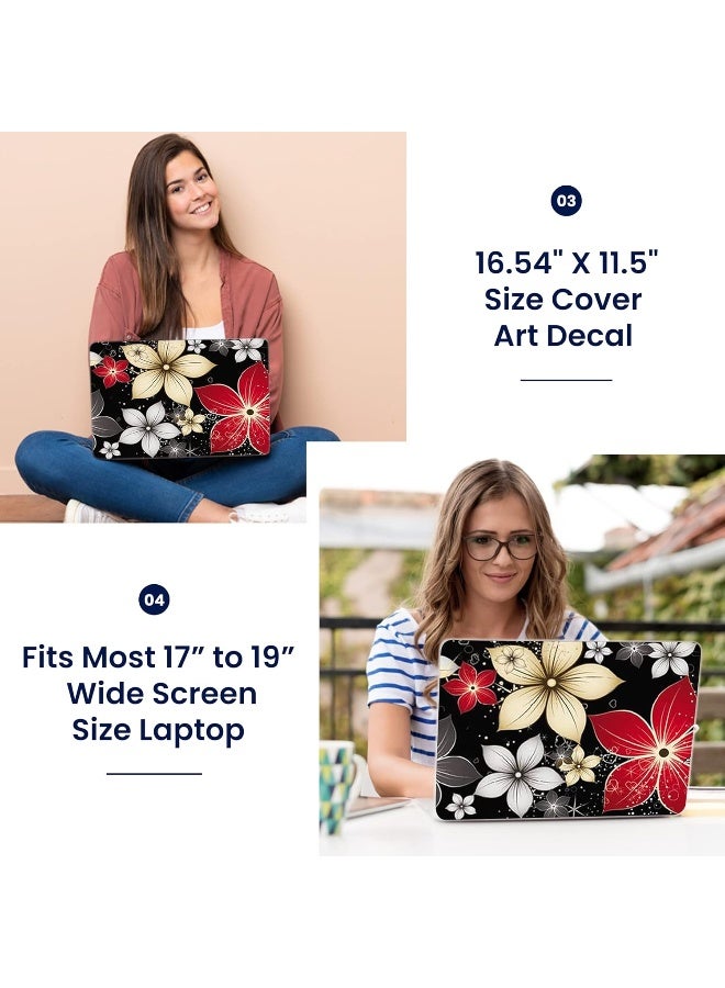 LSS 17 17.3 Inches Laptop Notebook Skin Sticker with 2 Wrist Pads - Reusable Cover Protector Vinyl Sticker Cover Decal Fits 17" - 19" HP Dell Lenovo Apple Asus Acer Samsung - Black Grey Flower Leaves - Image 3