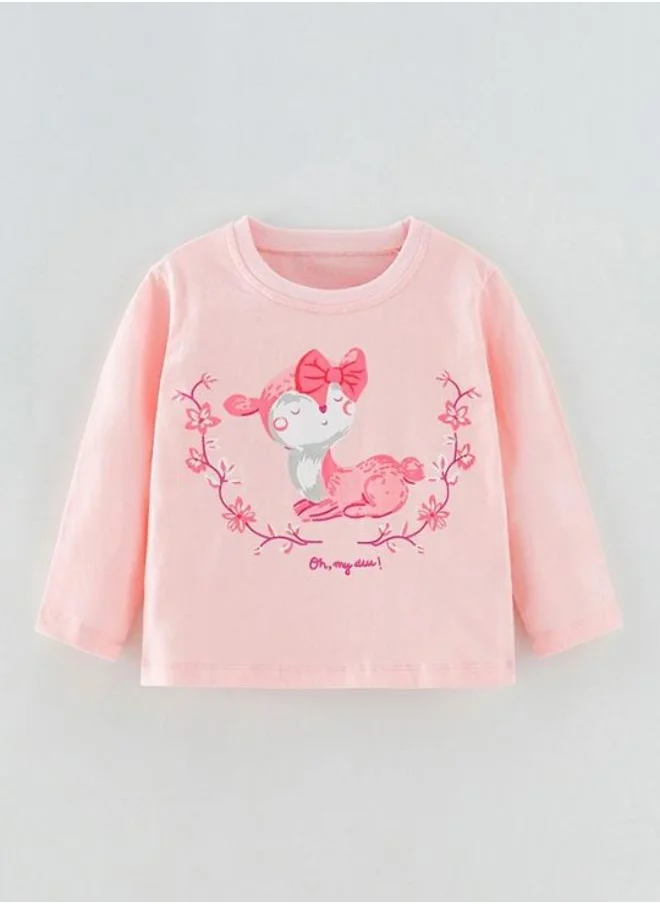 YUNIQEE Pink Printed Long Sleeve Crew Neck T-Shirt