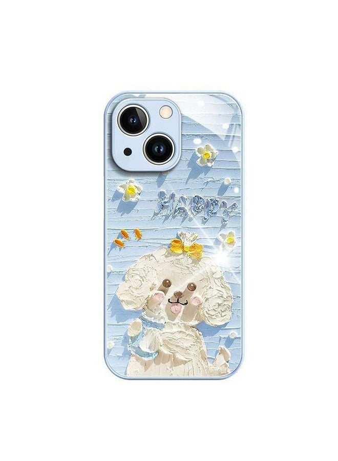 Apple iPhone 13 6.1 Inch Phone Case, Cute Oil Painting Puppy Phone Case Luxury Floral Pattern Design Phone Case Glass Shock Protection Aesthetic Bumper Case for Women Men Girls - Image 1