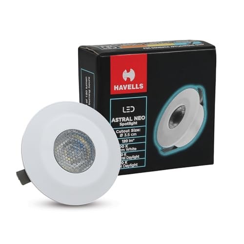 Havells Astral Neo 2W LED Spotlight| Compact Round Design for Small Spaces. Provides A Focused 45° Beam Angle| Flush Mount Ceiling Downlight| 25,000 Hr Lifespan (Blue) - Image 1