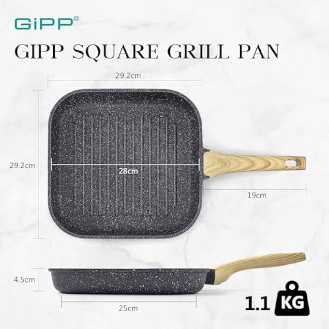 GIPP Nonstick Griddle Pan For Stove Tops 28Cm Grill Pan For Indoor Cooking  Outdoor GrillingSquare Grill Skillet Steak Pan Pfoa Free Gray - Image 2