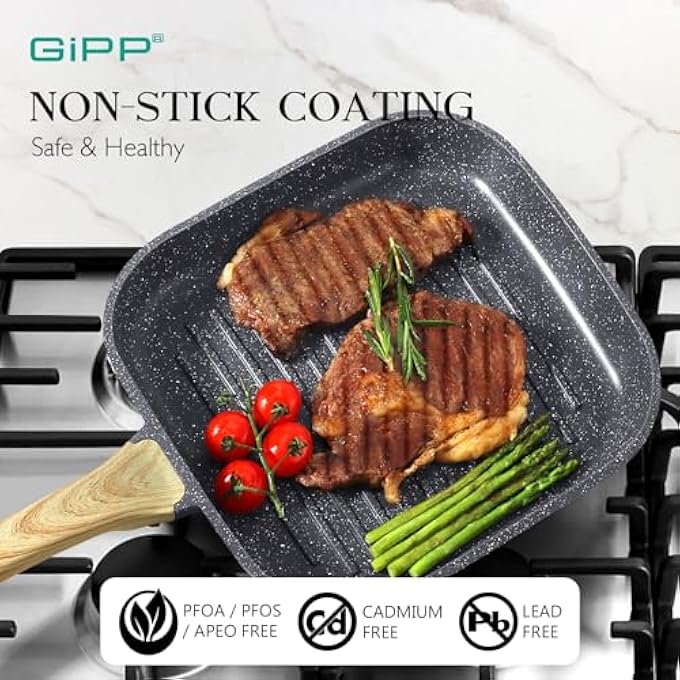 GIPP Nonstick Griddle Pan For Stove Tops 28Cm Grill Pan For Indoor Cooking  Outdoor GrillingSquare Grill Skillet Steak Pan Pfoa Free Gray - Image 3