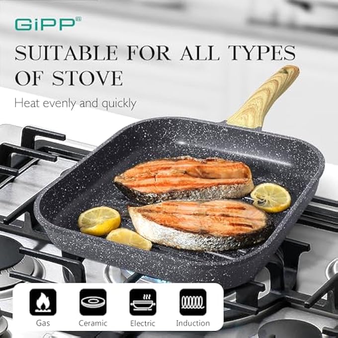 GIPP Nonstick Griddle Pan For Stove Tops 28Cm Grill Pan For Indoor Cooking  Outdoor GrillingSquare Grill Skillet Steak Pan Pfoa Free Gray - Image 4