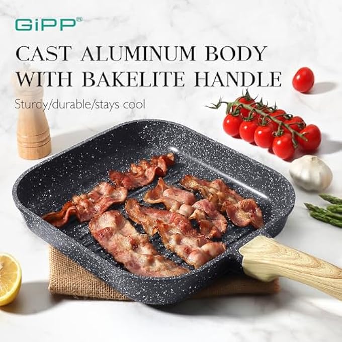 GIPP Nonstick Griddle Pan For Stove Tops 28Cm Grill Pan For Indoor Cooking  Outdoor GrillingSquare Grill Skillet Steak Pan Pfoa Free Gray - Image 5