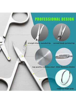 2PCS Small Facial Hair Grooming Scissors for Men and Women Eyebrow Nose Mustache Scissors Beard Eyelash and Ear Trimming Kit Curved and Rounded Safety Tip Clippers Silver - view 3