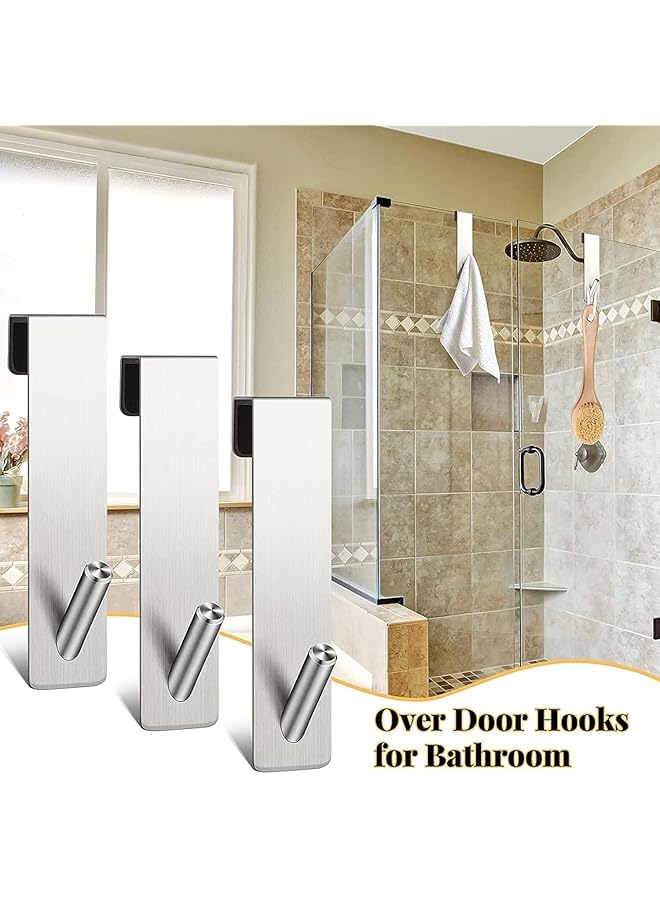 X spring Shower Door Hooks 3 Pcs Stainless Steel Over Door Towel Hooks Heavy Duty Silver Hooks For Robes And Towels Rustproof Bathroom Hangers For Frameless Glass Shower Doors - Image 2