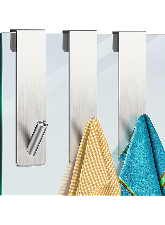 X spring Shower Door Hooks 3 Pcs Stainless Steel Over Door Towel Hooks Heavy Duty Silver Hooks For Robes And Towels Rustproof Bathroom Hangers For Frameless Glass Shower Doors - Image 1
