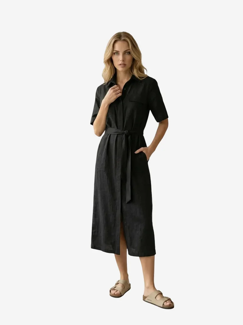 ماي فاشن MY FASHION Belted Maxi Shirt Dress