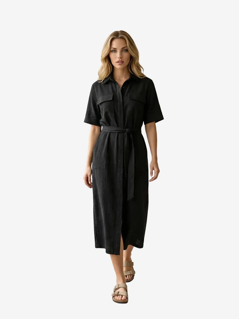 ماي فاشن MY FASHION Belted Maxi Shirt Dress