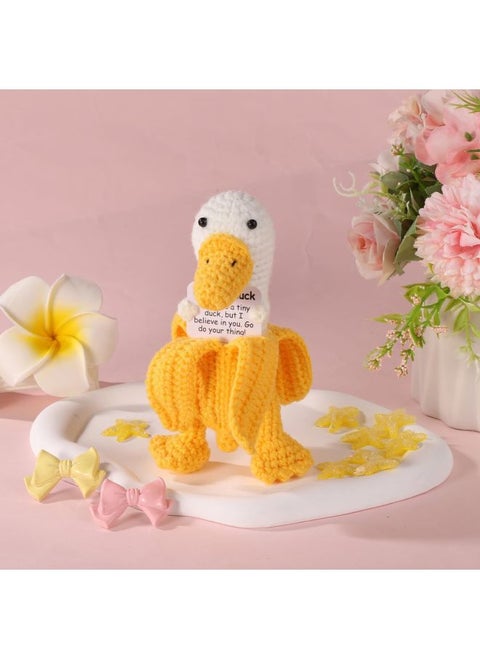 Hot-selling Handmade Crocheted Yellow Duck PositiveDuck Wool Woven Positive Energy Potato Sloth Doll-Color:Banana Duck