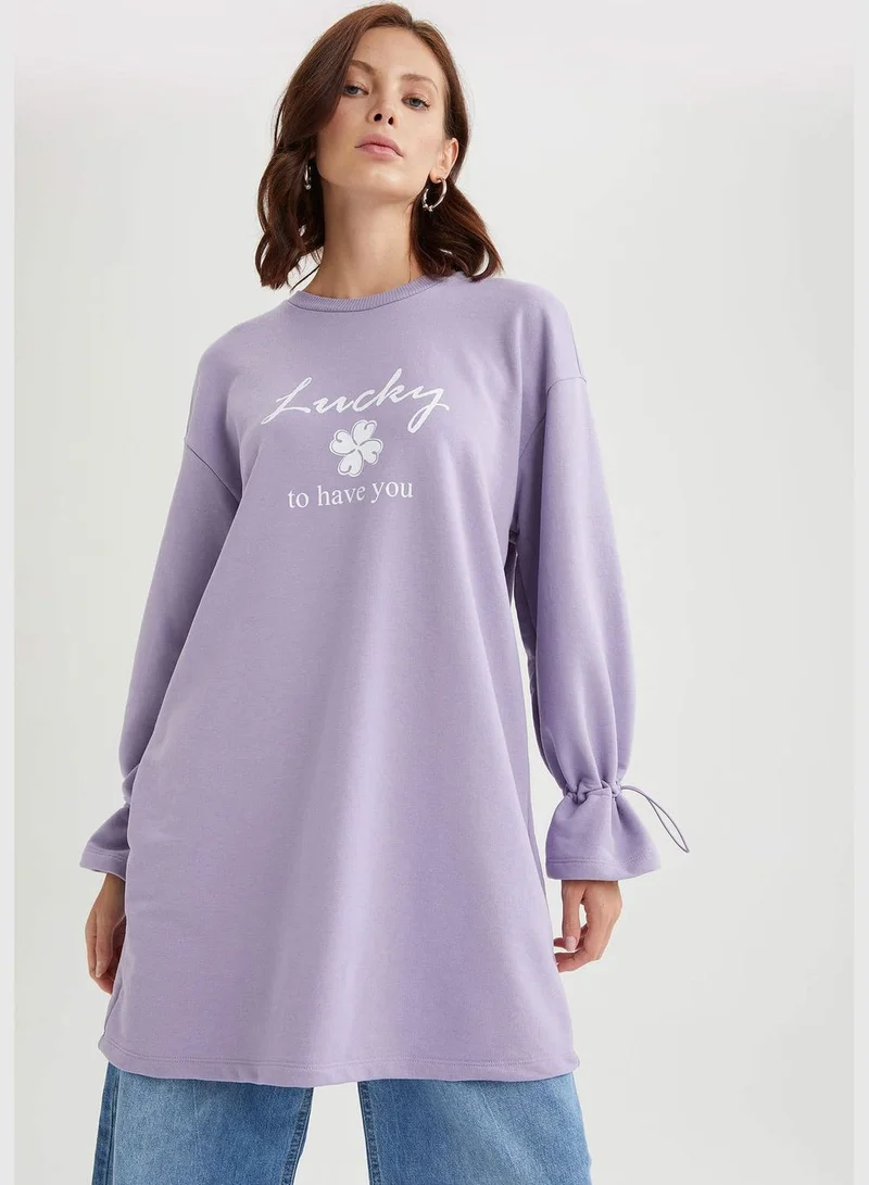 ديفاكتو Relax Fit Long Sleeve Printed Sweat Tunic