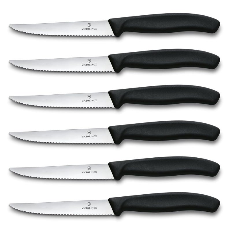 Victorinox 672336 Swiss Classic Steak Knife Set Ideal for Slicing a Wide Variety of Steak Cuts Serrated Blade in Black Set of 6