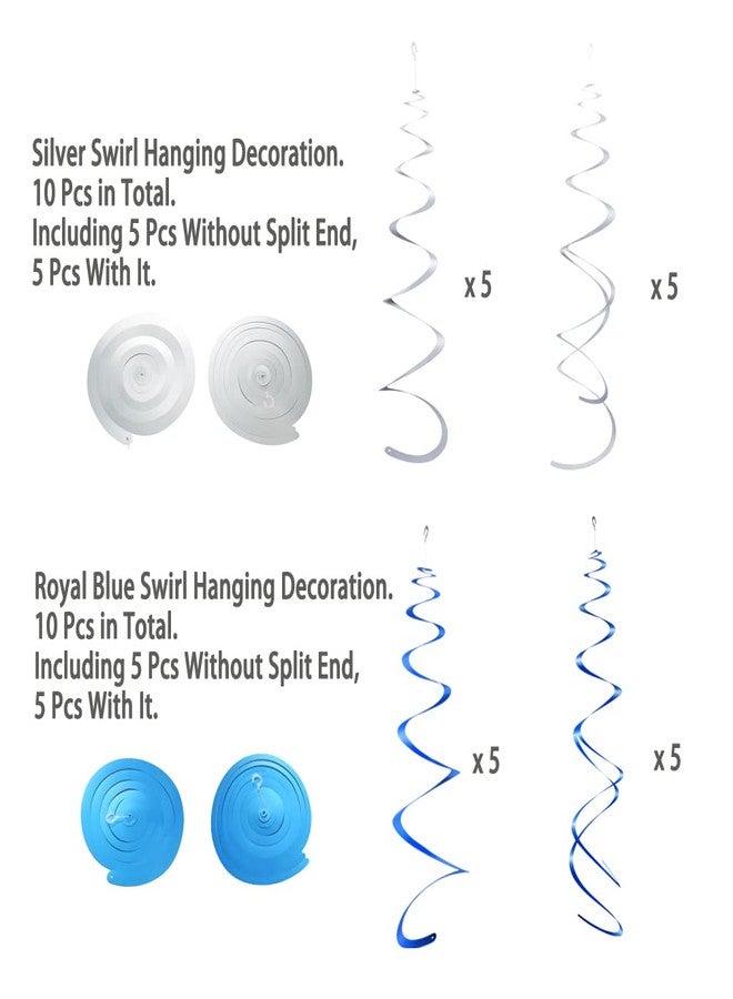 MOWO Silver and Royal Blue Foil Swirl Hanging Decoration for Birthday Graduation Winter New Year Party Supplies,Pack of 20 - Image 4