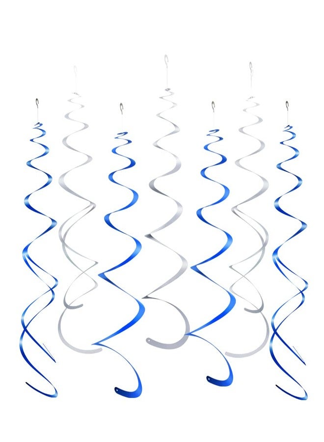 MOWO Silver and Royal Blue Foil Swirl Hanging Decoration for Birthday Graduation Winter New Year Party Supplies,Pack of 20 - Image 1