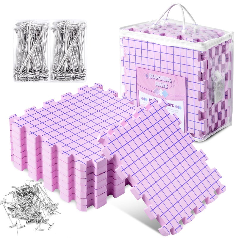 Opstin Knitting Blocking Mats and Pins, Interlocking Blocking Boards for Crochet Projects 0.75'' Extra Thick Blocking Mats with 150 T-Pins and Storage Bag - Image 1