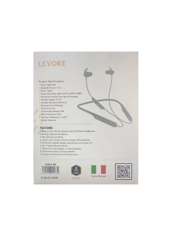 LEVOLOR - Levory Wireless Headphones with 100 Hours Playtime (LEB43-BLK) - Image 1