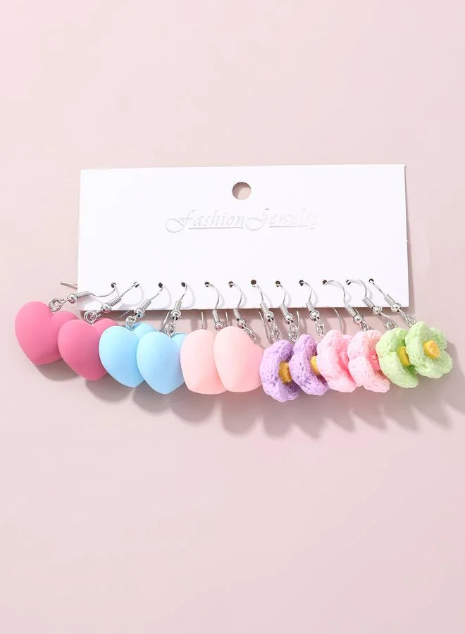 Take Two  Girls Set of 6 - Heart Flower Drop Earrings for Women | Best Price UAE