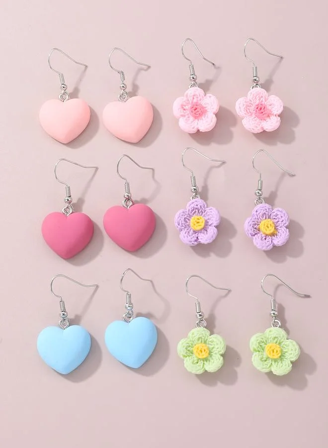 Take Two  Girls Set of 6 - Heart Flower Drop Earrings for Women | Best Price UAE