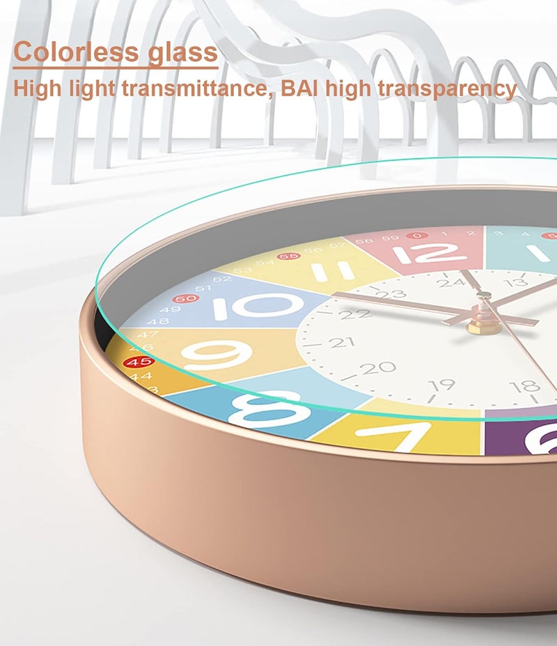 Fohome Silent Wall Clocks for Kids, Modern Non-Ticking Children Round Movement Wall Clock Quartz Decorative Clocks Classic Large Number Colorful Clock for Bedroom Home Kitchen Room Office School - Image 4