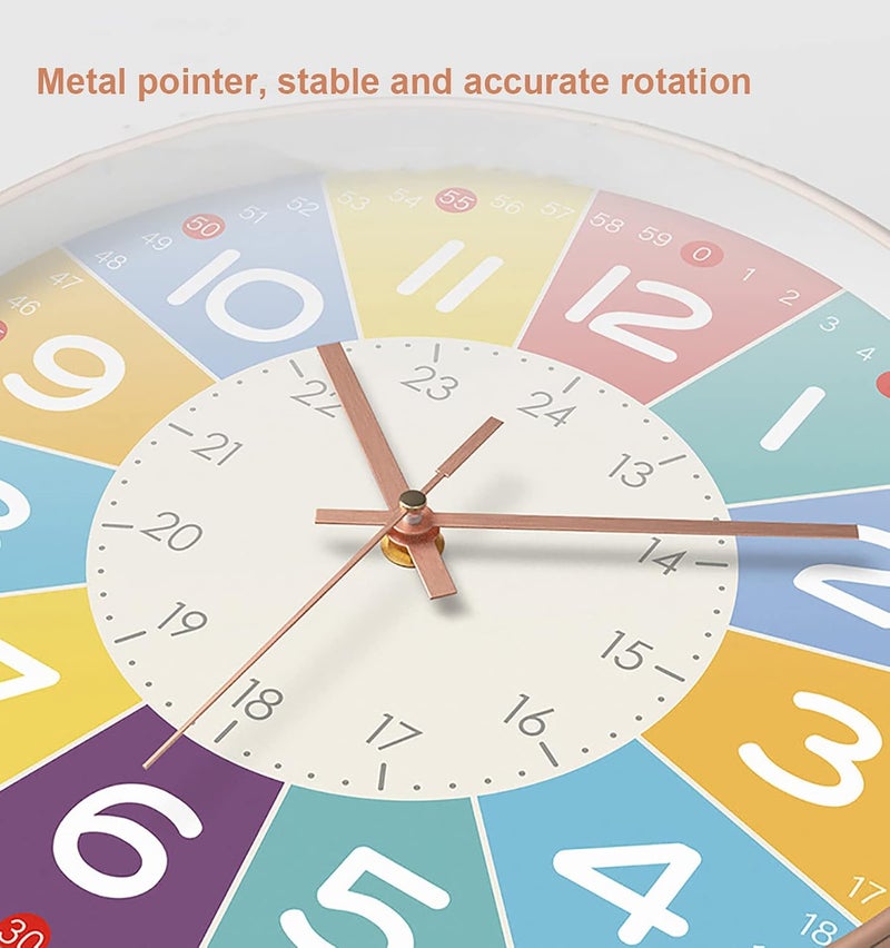 Fohome Silent Wall Clocks for Kids, Modern Non-Ticking Children Round Movement Wall Clock Quartz Decorative Clocks Classic Large Number Colorful Clock for Bedroom Home Kitchen Room Office School - Image 2