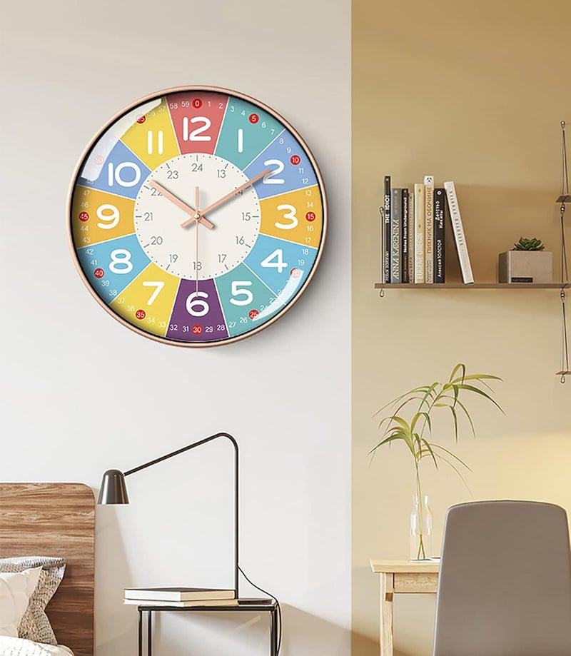 Fohome Silent Wall Clocks for Kids, Modern Non-Ticking Children Round Movement Wall Clock Quartz Decorative Clocks Classic Large Number Colorful Clock for Bedroom Home Kitchen Room Office School - Image 5