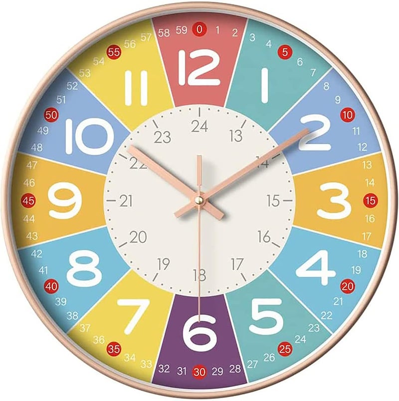 Fohome Silent Wall Clocks for Kids, Modern Non-Ticking Children Round Movement Wall Clock Quartz Decorative Clocks Classic Large Number Colorful Clock for Bedroom Home Kitchen Room Office School - Image 1