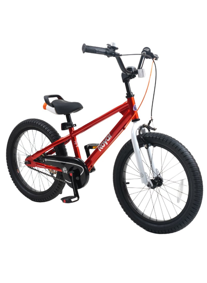 RoyalBaby دراجة أطفال 18" EZ Freestyle خفيفة الوزن للمبتدئين من أجل التوازن إلى الدواسة للأولاد والبنات من عمر 5 إلى 9 سنوات، تجميع بدون أدوات، تصميم رياضي معدني أحمر (RB18-30-RED) - Image 1