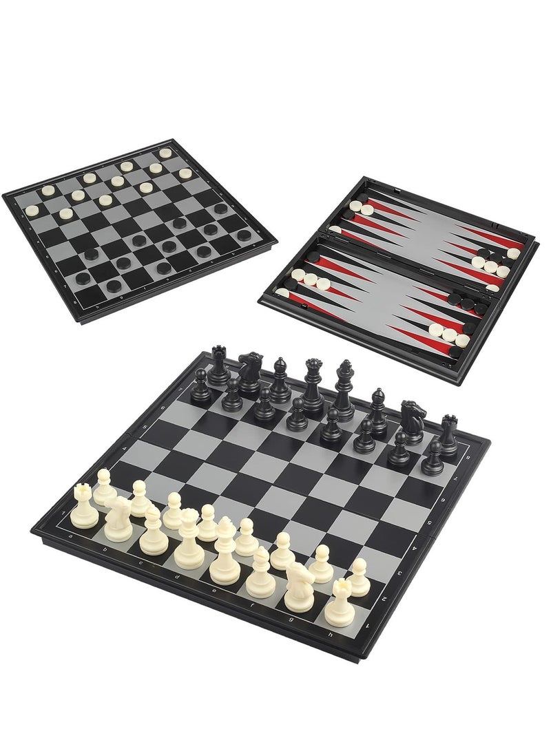 NIBEMINENT 3 in 1 Magnetic Travel Chess Checkers Backgammon Set 12.5" Portable Folding Board Game for Kids and Adults - Image 1