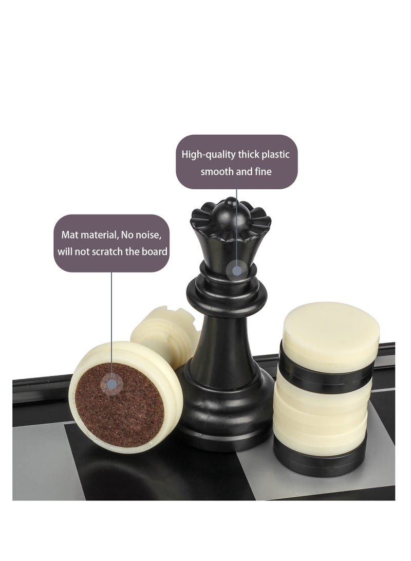 NIBEMINENT 3 in 1 Magnetic Travel Chess Checkers Backgammon Set 12.5" Portable Folding Board Game for Kids and Adults - Image 3