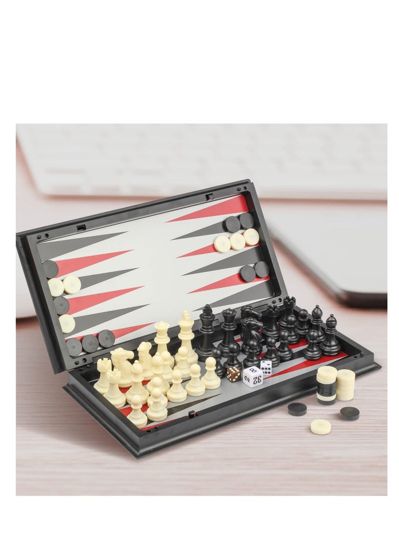 NIBEMINENT 3 in 1 Magnetic Travel Chess Checkers Backgammon Set 12.5" Portable Folding Board Game for Kids and Adults - Image 2