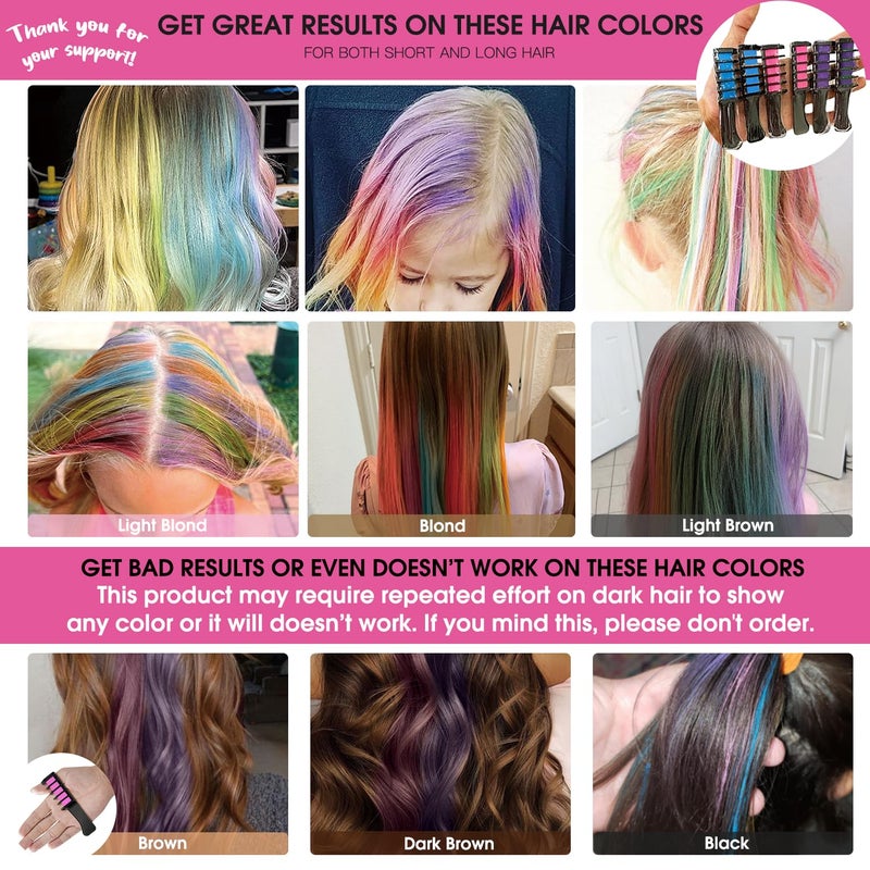 MSDADA New Hair Chalk Comb Temporary Hair Color Dye for Girls Kids with Light Color Hair, Washable Hair Chalk for Girls Age 4 5 6 7 8 9 10 Birthday Cosplay DIY Christmas (Blue & Pink & Purple) - Image 2