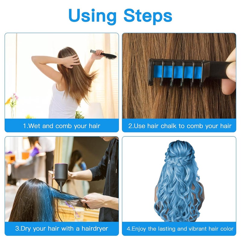 MSDADA New Hair Chalk Comb Temporary Hair Color Dye for Girls Kids with Light Color Hair, Washable Hair Chalk for Girls Age 4 5 6 7 8 9 10 Birthday Cosplay DIY Christmas (Blue & Pink & Purple) - Image 5