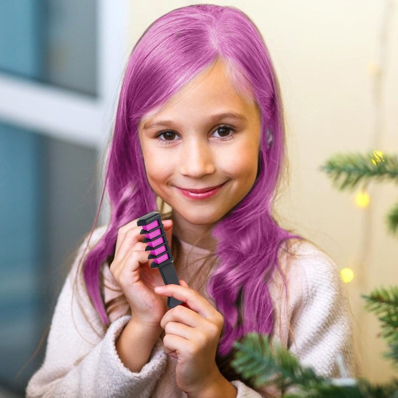 MSDADA New Hair Chalk Comb Temporary Hair Color Dye for Girls Kids with Light Color Hair, Washable Hair Chalk for Girls Age 4 5 6 7 8 9 10 Birthday Cosplay DIY Christmas (Blue & Pink & Purple) - Image 4