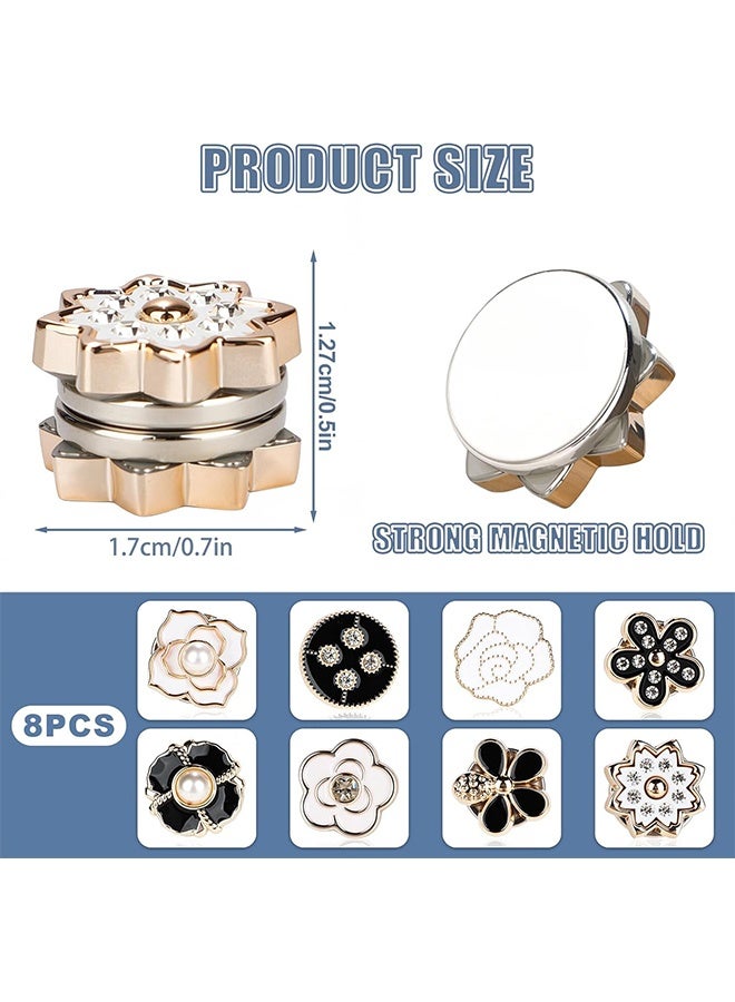 جي دي ٨ قطع من دبابيس الحجاب المغناطيسية القوية للنساء، دبابيس حجاب مغناطيسية متعددة الاستخدامات على شكل زهرة، بروش مرصع بأحجار الراين، دبوس مشبك وشاح صغير لملابس وأوشحة النساء - Image 2