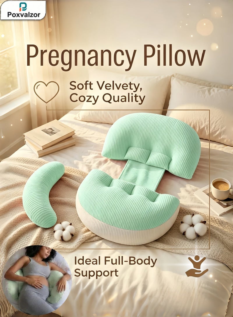Pregnancy Sleep Pillow, Supportive Maternity Body Pillow for Pregnant Women, Adjustable Baby Side Sleeping Pillow for Breastfeeding, Back & Abdomen Support, Portable Comfort for Rest, Sleep, Nursing – Ideal Gift for Mom（Green） - Image 1