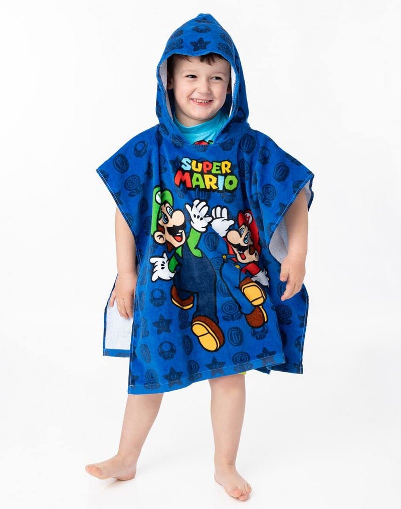 Super Mario Kids Towel Poncho | Boys Game Characters Mario Brothers Bath Towel | Luigi & Mario Star Blue Changing Robe - Image 3