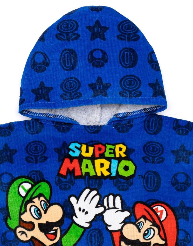 Super Mario Kids Towel Poncho | Boys Game Characters Mario Brothers Bath Towel | Luigi & Mario Star Blue Changing Robe - Image 4