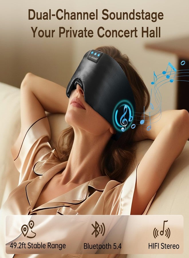 LC-dolida Luxurious Silk Soft Sleep Mask, Sleep Headphones with Bluetooth 5.4 for Side Sleeper, Total Blackout Eye Sleeping Mask for Women and Men, Ideal Gift for Restful Sleep, Travel(Black) - Image 3