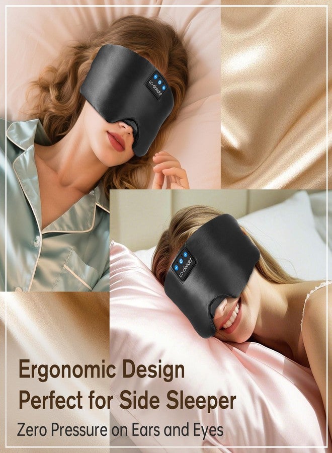 LC-dolida Luxurious Silk Soft Sleep Mask, Sleep Headphones with Bluetooth 5.4 for Side Sleeper, Total Blackout Eye Sleeping Mask for Women and Men, Ideal Gift for Restful Sleep, Travel(Black) - Image 4
