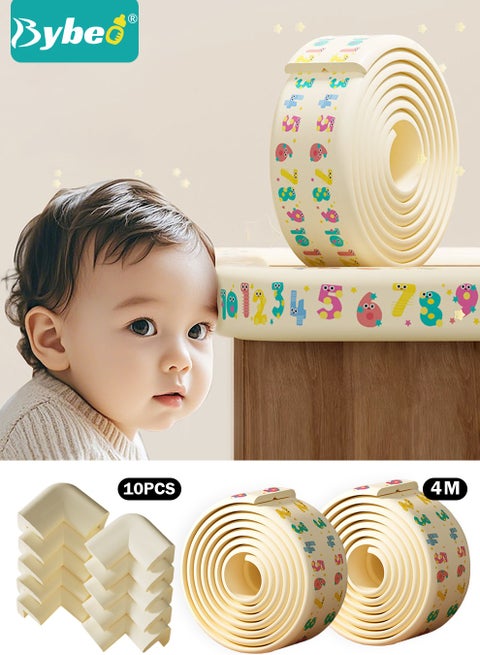 Baby Proofing Edge & Corner Guard Protector Set, Edge Safety Bumpers, Baby Proofing Foam, Safety Furniture Bumper Protectors, Baby Proof Corners for Furniture Tables, 4M Edges & 10-piece Foam Corners