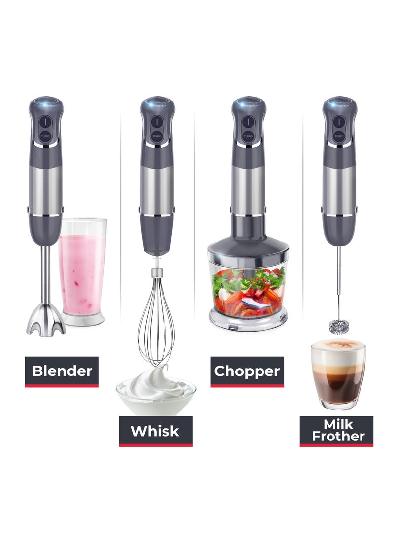 Immersion Blender Handheld, 4 in 1 Multistick 1000W, 12 Speed Hand Mixer, Turbo Boost, Heaviest Duty Copper Motor, Titanium Blades Hand Blender, Milk Frother Wand, Whisk, Chopper, Food Processor
