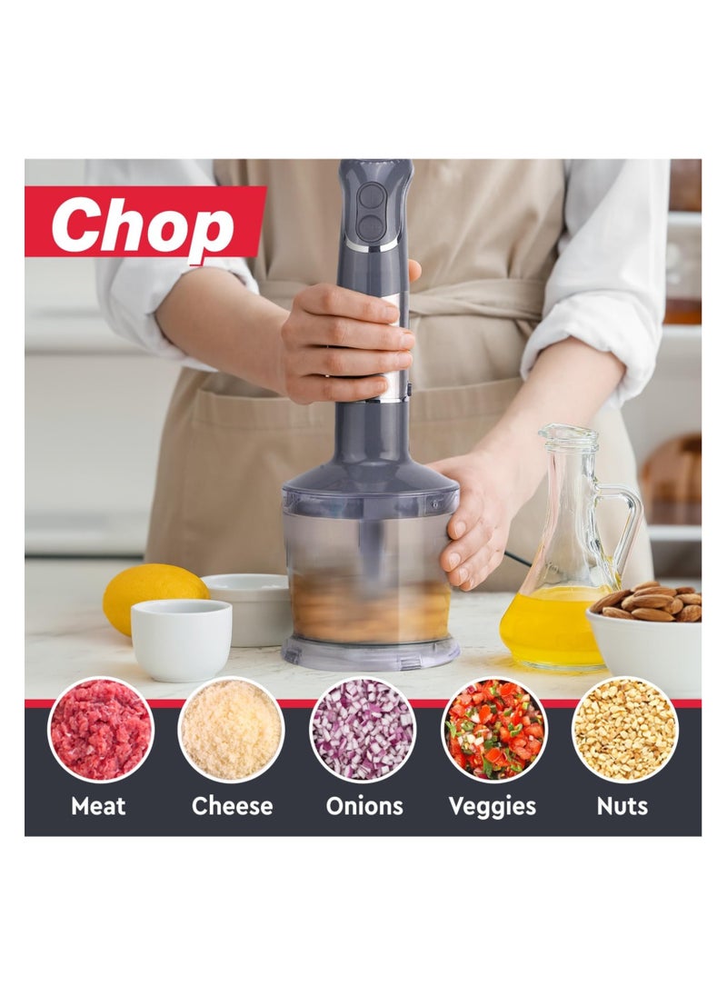 Immersion Blender Handheld, 4 in 1 Multistick 1000W, 12 Speed Hand Mixer, Turbo Boost, Heaviest Duty Copper Motor, Titanium Blades Hand Blender, Milk Frother Wand, Whisk, Chopper, Food Processor